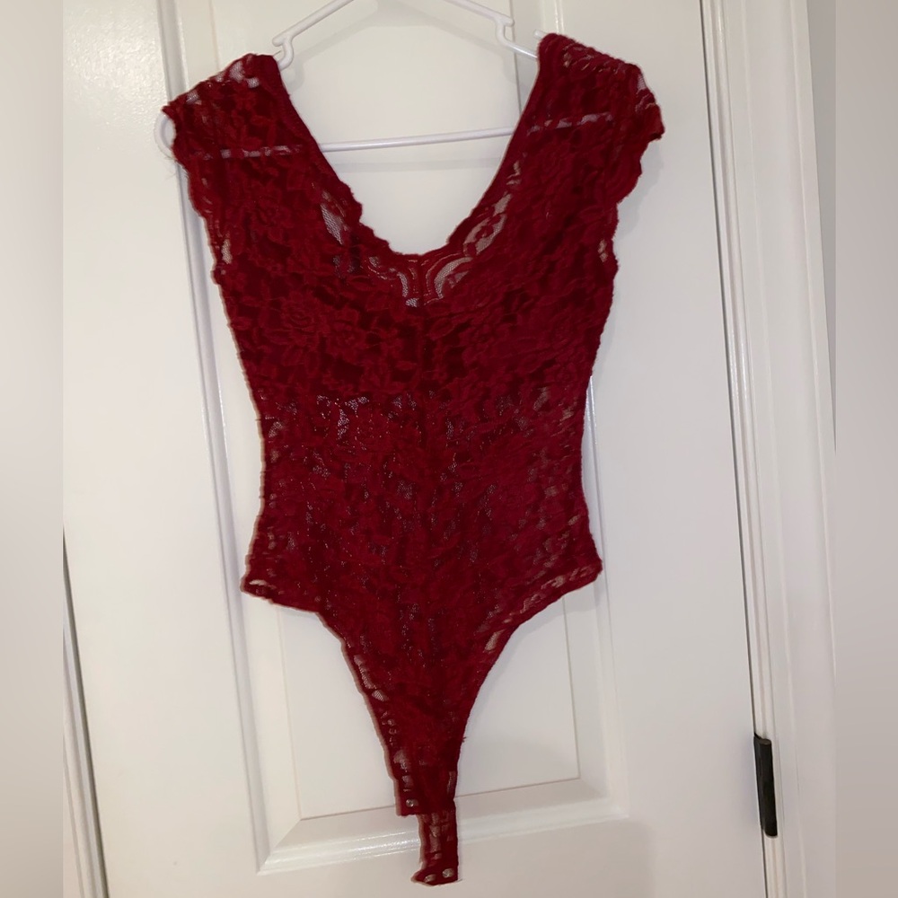 Elegant Red Lace Bodysuit